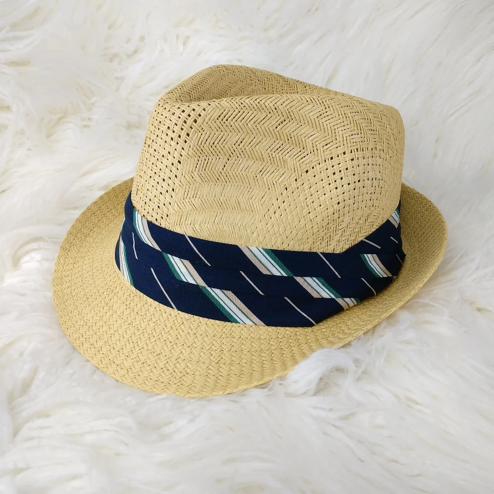 San Diego Hat Co. Fedora Weaved Pattern Pleated Striped Trim Accent Hat